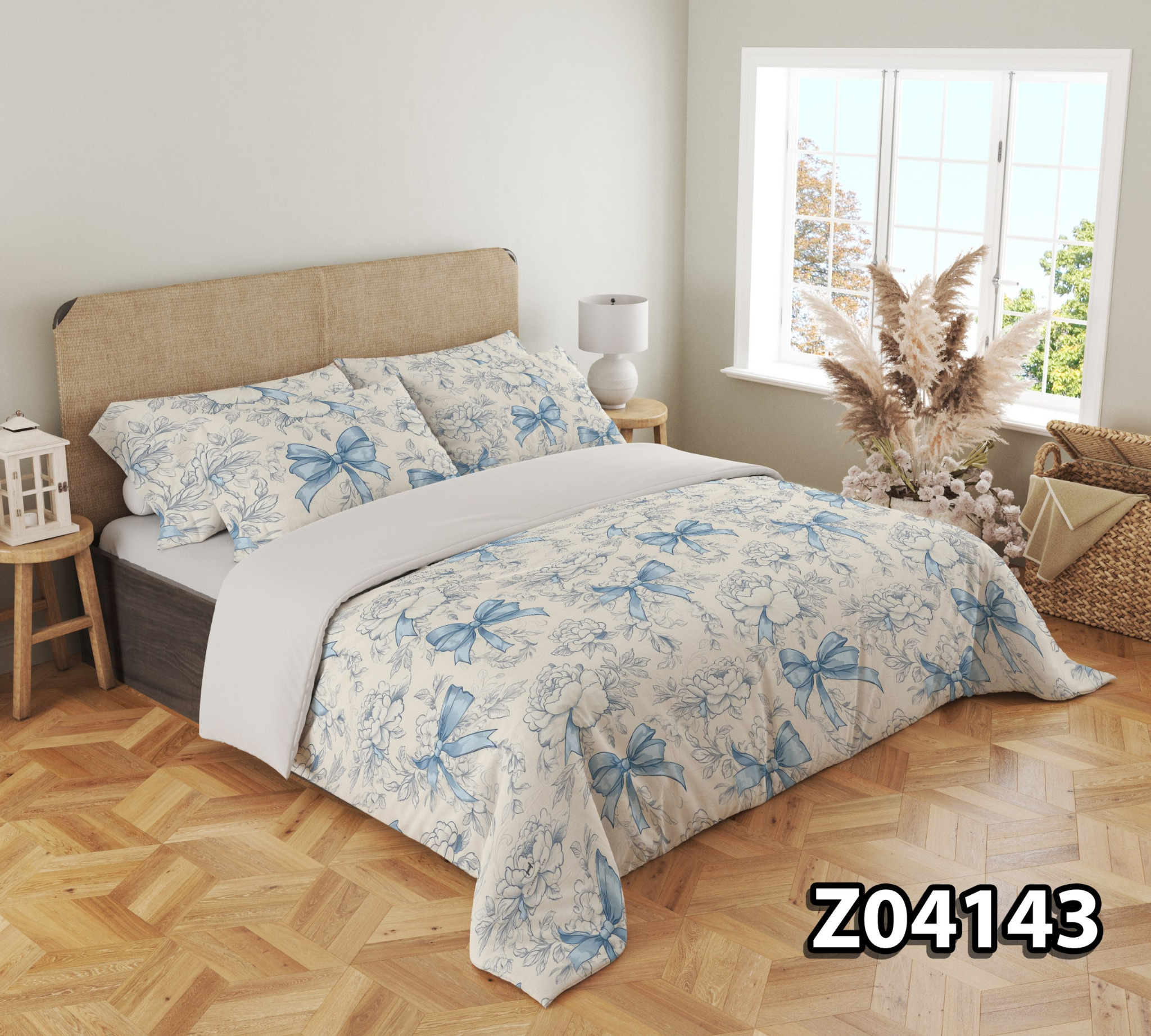 Z04143-پاپیون-آبی-گلدار-01 سرویس لحاف روتختی مدل پاپیون آبی