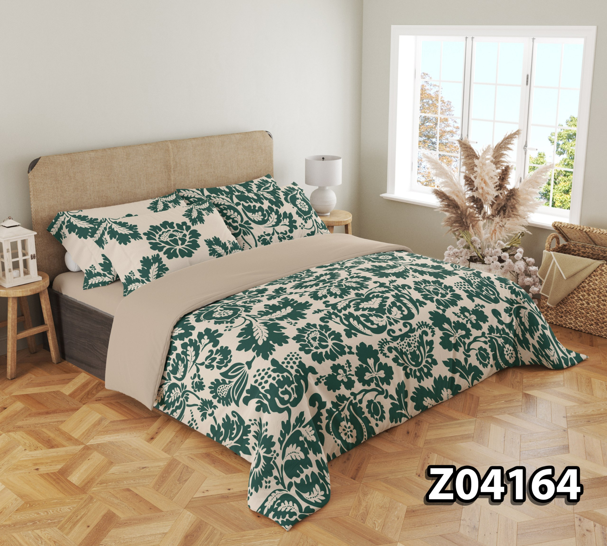 Z04164-داماسک-سبز-01 سرویس لحاف روتختی مدل داماسک سبز